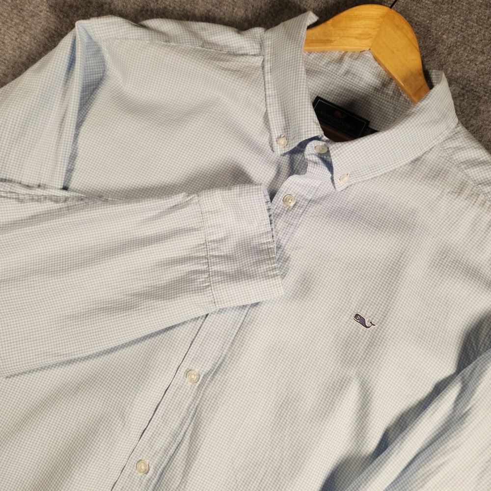 Vineyard Vines Shirt Mens XXL Classic Fit Whale Shirt Blue Gingham Button-Down